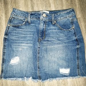 Distressed Jean Mini Skirt